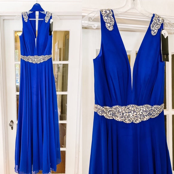 NWT Royal Blue Dress | Jewel V Neck Long Dresses Sleeveless Semi Formal New Maxi - Picture 1 of 2